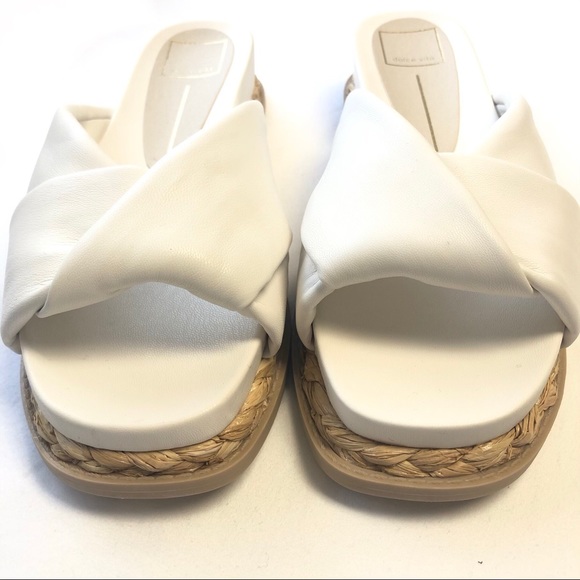 $100 EUC Dolce Vita 9 Giza Knotted Platform Slides Sandals White Brown - Picture 3 of 7